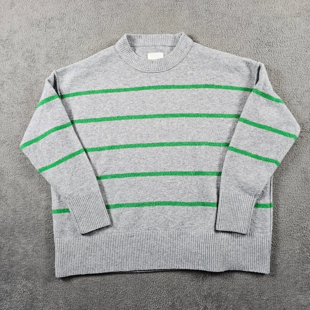 Aerie Striped Oversized Crewneck Sweater Gray‎ Green Small